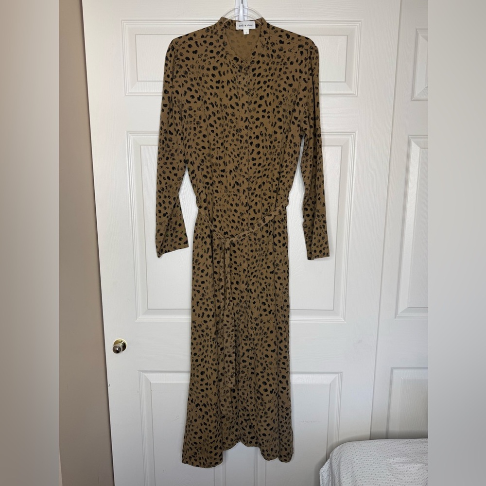 Cloth & Stone Leopard Print Maxi Shirt Dress Belted Button Front Size L Boho Chi - Picture 3 of 14